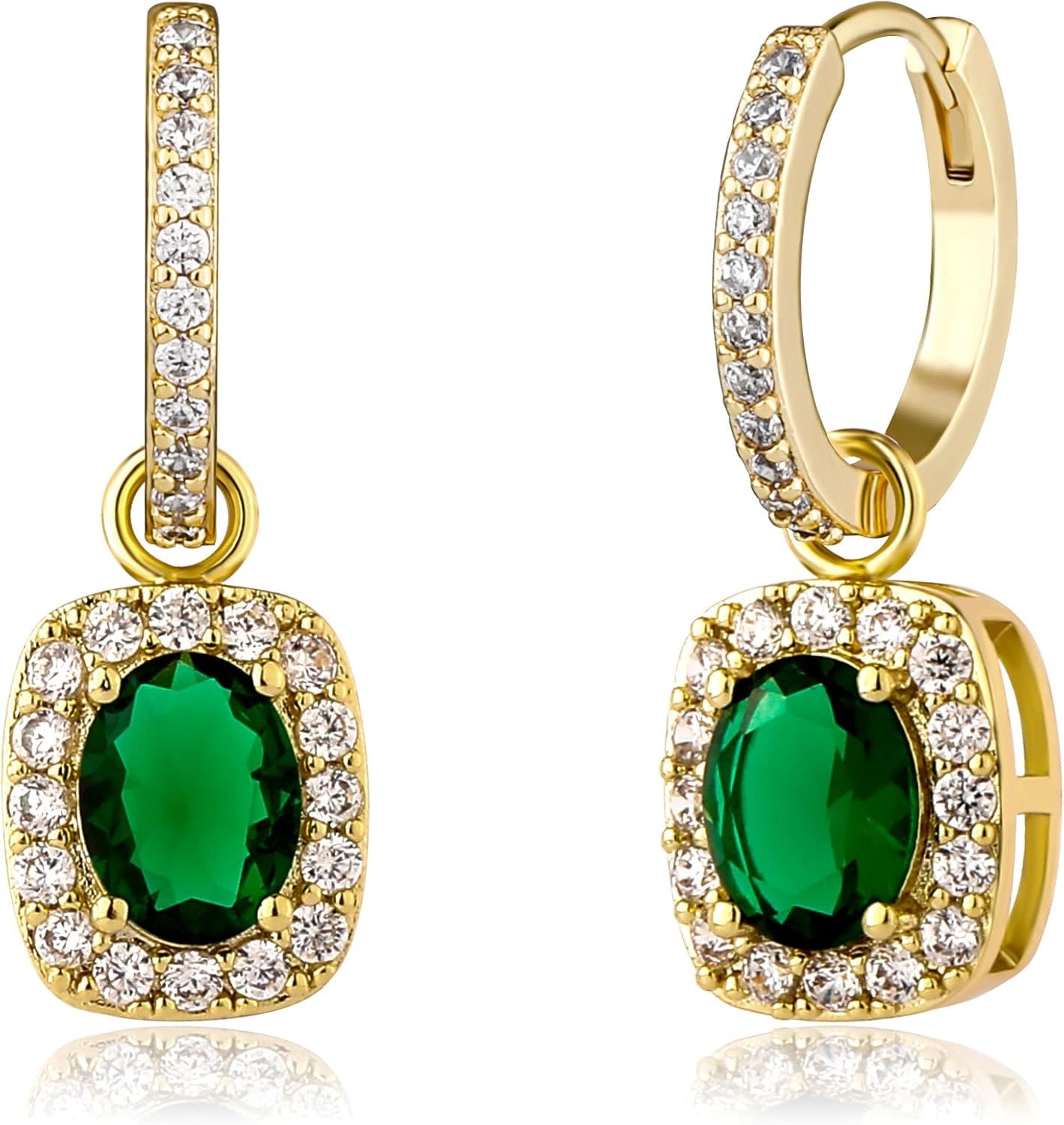 TOPGRILLZ Dangle Earrings Gold Hoop Earrings for Women Chunky Drop Emerald Green 14K Gold Plated Cubic Zirconia Iced Cushion Earrings Trendy Fashion Jewelry Gift