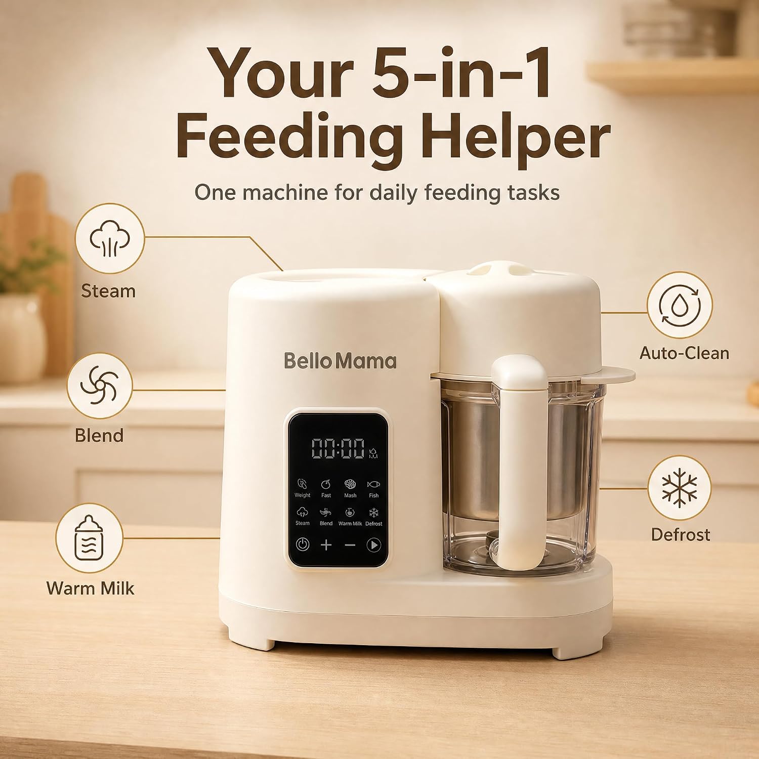 5-in-1 Baby Food Maker | Steam, Blend, Warm Milk & Defrost, All-in-One Steamer Blender, Self-Cleaning, BPA-Free, For Nutritious Homemade Meals
