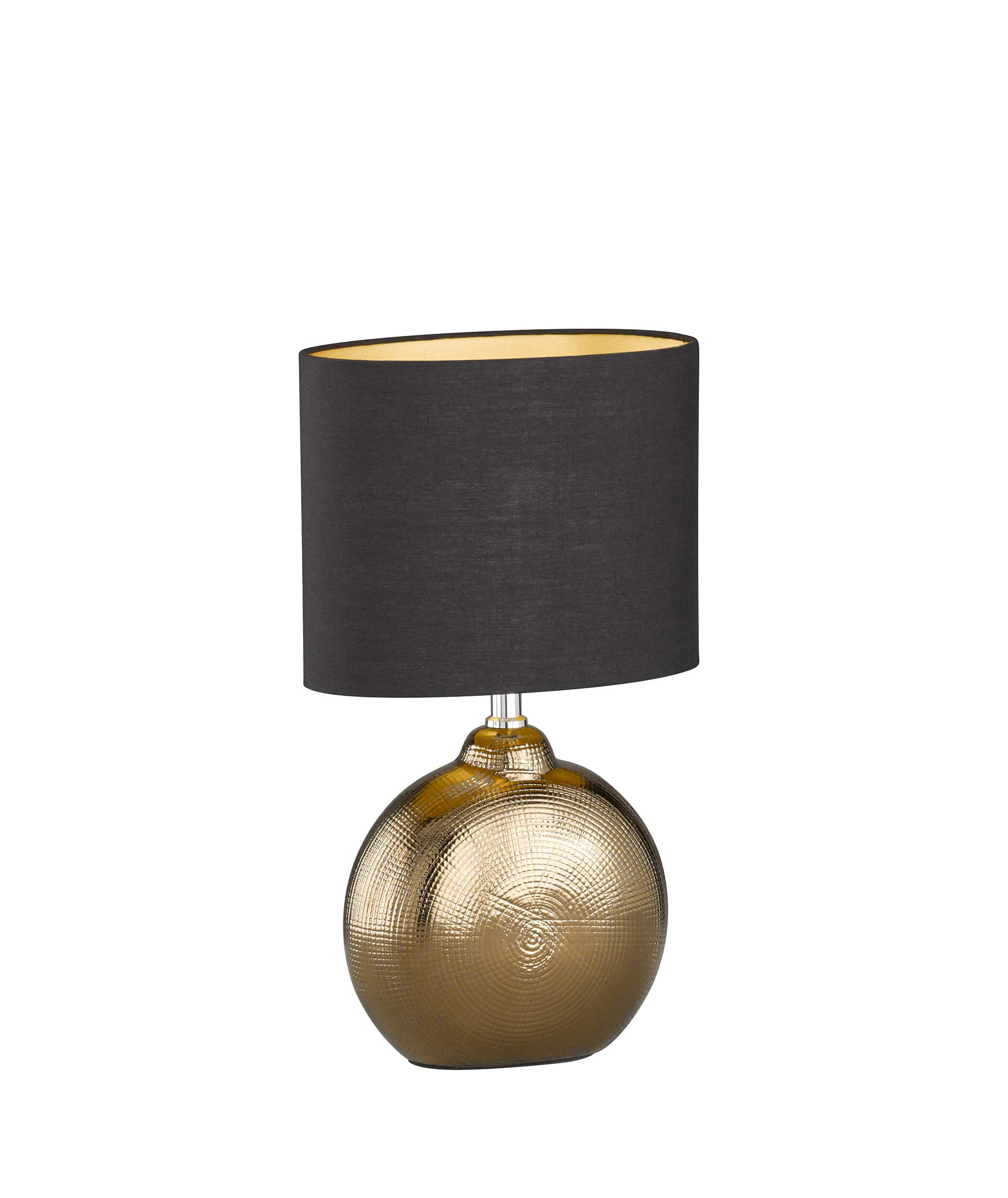 Fischer & Honsel Lampada da tavolo, foro, color bronzo anticato, paralume in tessuto, nero chintz, interno dorato, lunghezza: 23,00 cm, larghezza: 13,00 cm, altezza: 36,00 cm, con interruttore a cavo,
