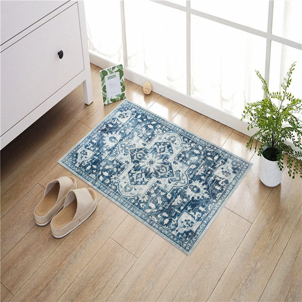 Imperial Rooms Small Bedside Rug 40x60 cm Machine Washable Non Slip – Fluffy, Short Pile Traditional Design Vintage Area Rugs for Bedroom Kids Room Kitchen, Entryway Door mat (Tranquil)