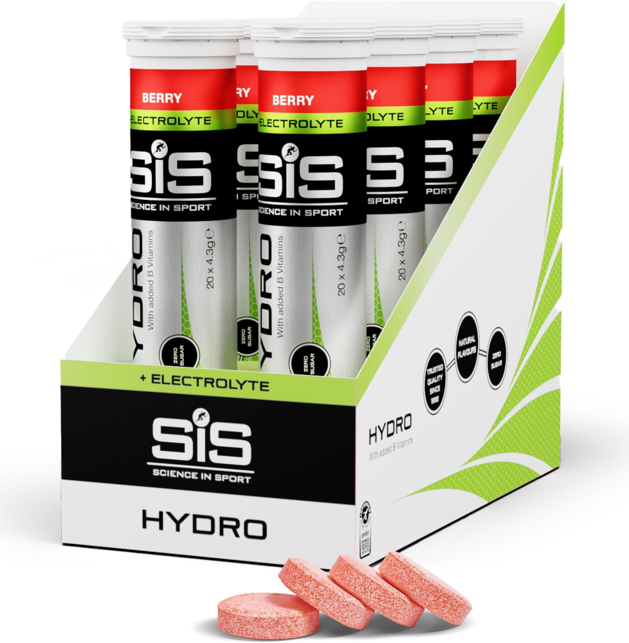 Science In Sport Hydro Electrolyte Tablets | Sugar Free Hydration Tablets | Essential Electrolytes to Reduce Fatigue & Aid Rehydration | Gluten Free | Berry Flavour | 160 Servings | 8 Pack