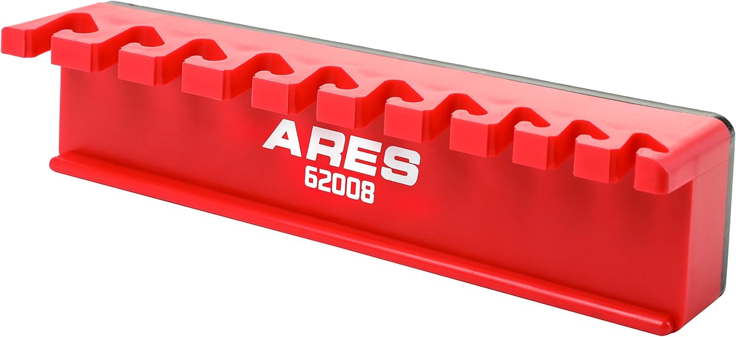 ARES 62006-12-Slot Metal Magnetic Wrench Organizer - Sturdy Metal Rack Stores up to 12 SAE and Metric Wrenches and Keeps Your Garage Organized
