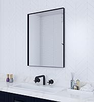Vista 11 de VocalStar - Espejo de baño negro de 16 x 24 pulgadas para pared, espejo rectangular de esquina cuadrada con marco de metal negro para tocador