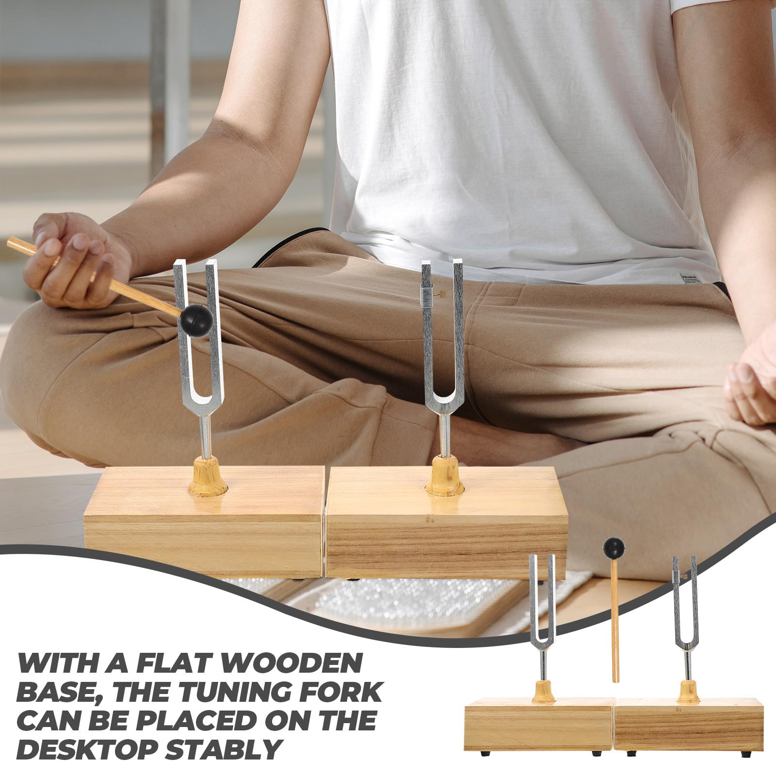 MAGICLULU Diapason en Métal Réglage Précis et Timbre Clair avec Marteau et Base en Bois 440hz Instrument pour Expérience Acoustique Physique pour L'enseignement Scientifique
