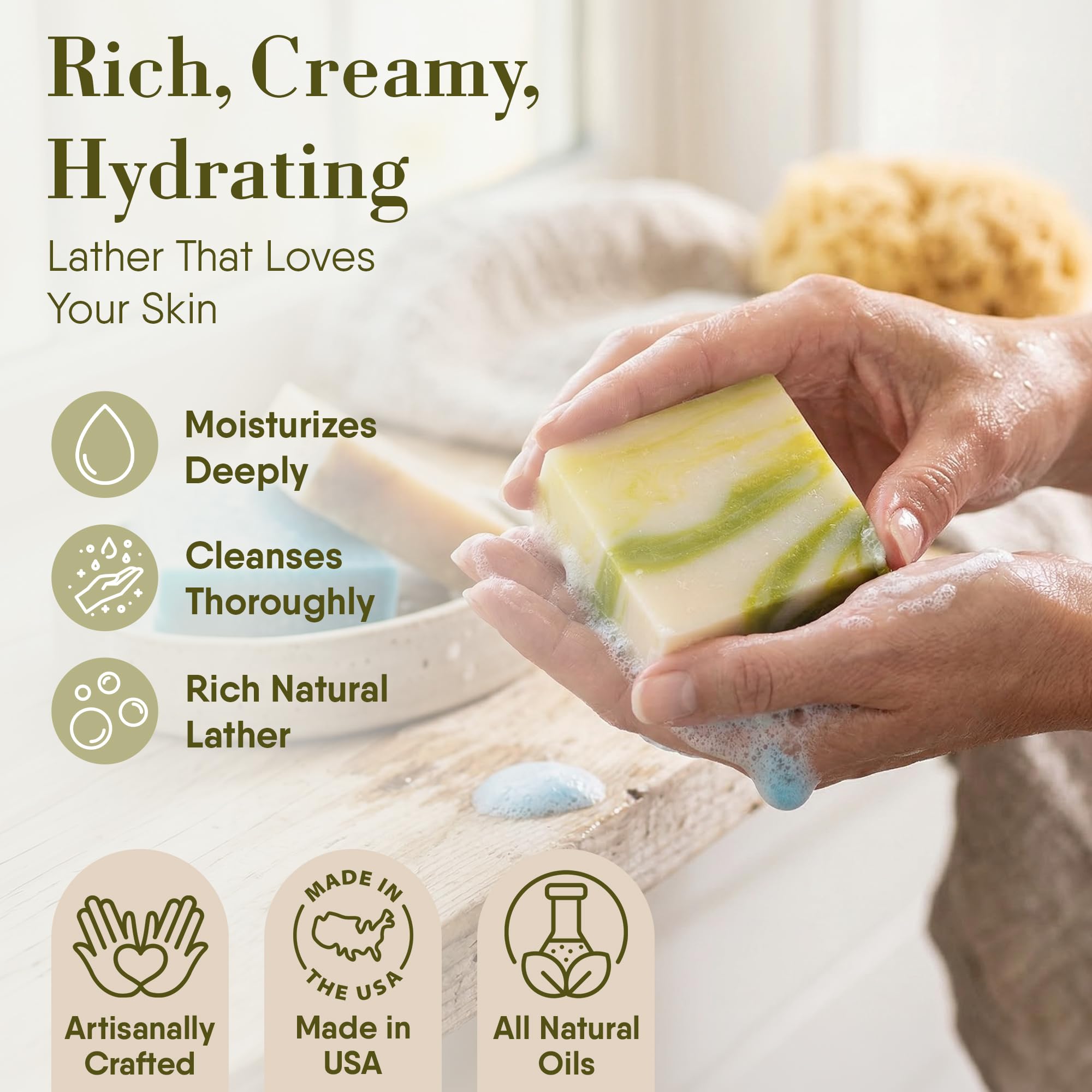 360Feel Handmade Castile Bar Soap Set, Cold-Processed, 4-Pack