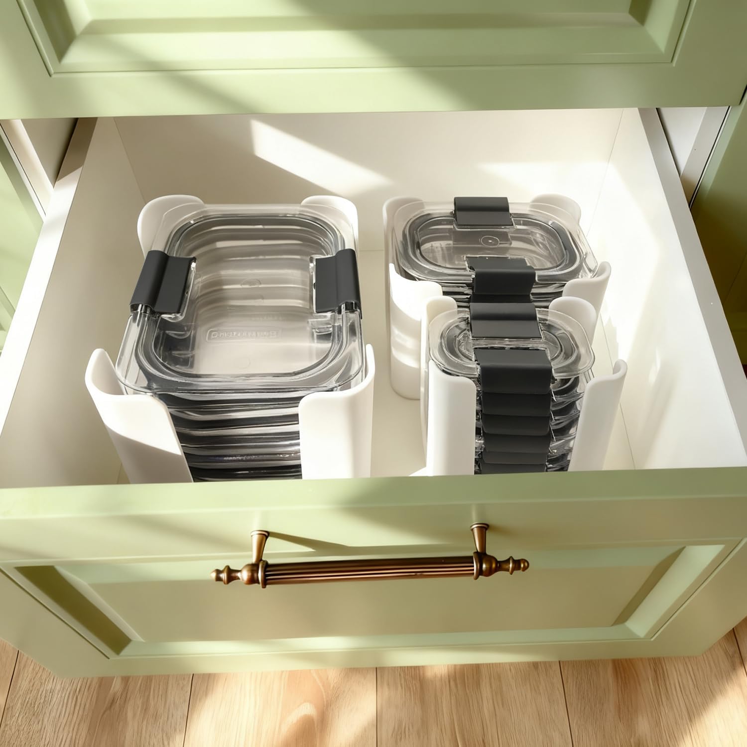 Condition photo showing As Is for food container lid organizer for rubbermaid brilliances nap-on lids,food container lid organizer for kitchen cabinet (3-piece) - holds 24 lids for 4.7 & 3.2 cup,1.3 cup,0.5 cup containers (white) white,3-piece bundle