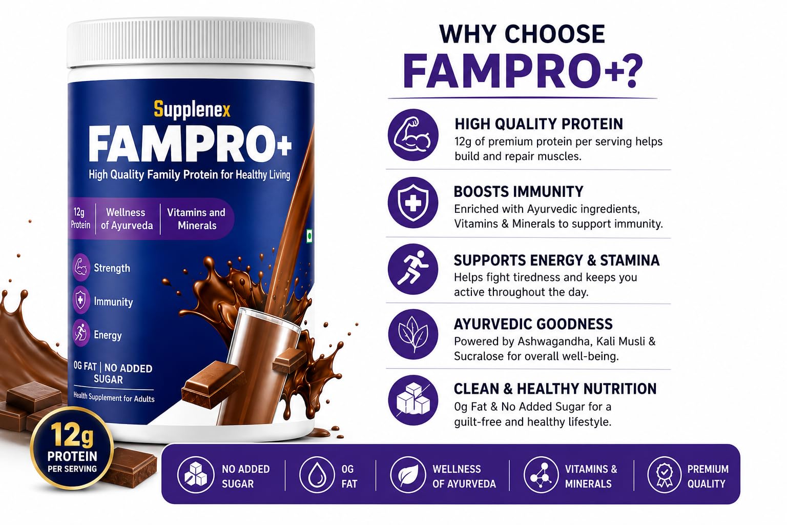 Supplenex Fampro High Protein Shake for Daily Nutrition, Veg Protein for Strength & Energy | Creamy Taste | 450g 3