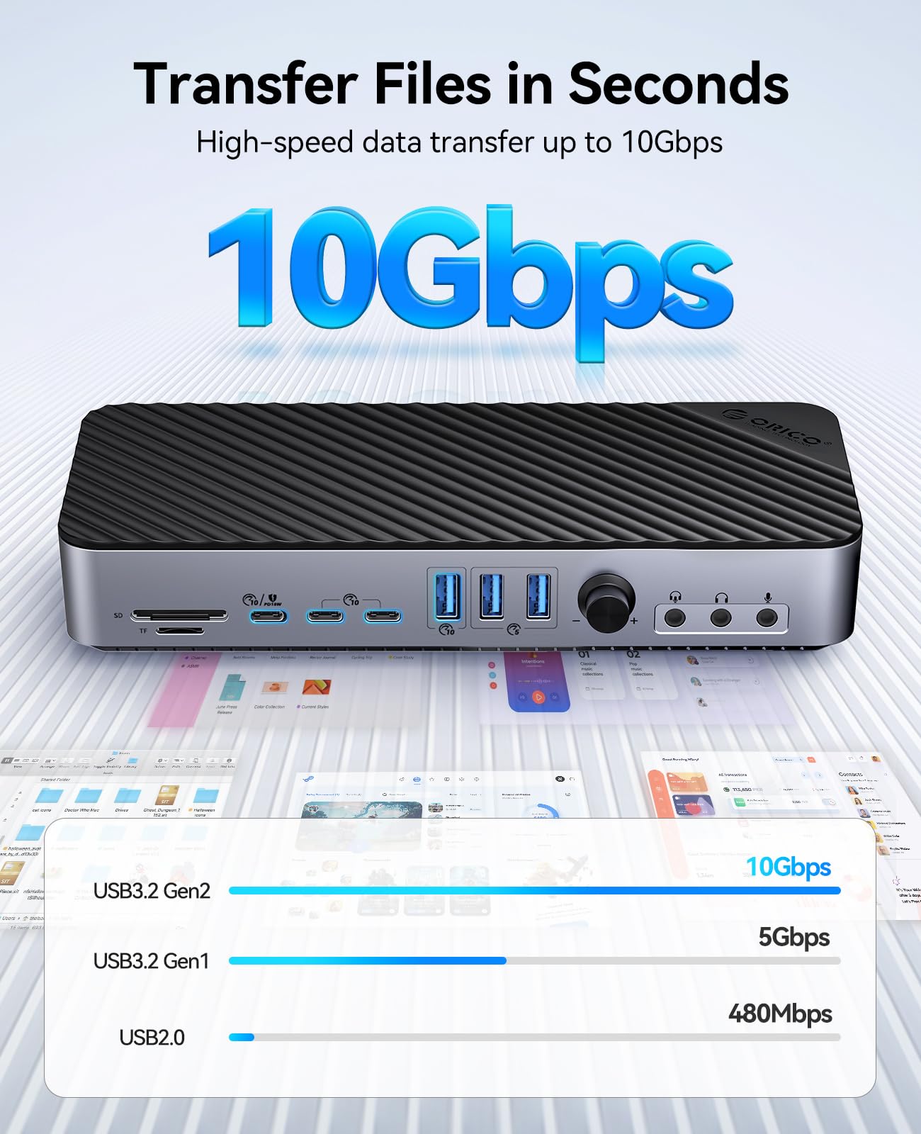 ORICO DisplayLink Stacja dokująca 22 w 1, koncentrator USB C z 3 DP/HDMI, pojedyncze wyjście 8K, 60 W PD, typ C 3.2 18 W PD, 2 USB C 3.2, typ A 3.2, 3 USB A 3.0, RJ45, SD/TF, 3 rodzaje AUX