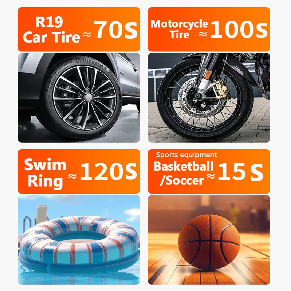 Przenośna sprężarka powietrza, sprężarka powietrza do opon samochodowych, motocykla, roweru, 6000 mAh, pompka do opon z cyfrowym manometrem, bezprzewodowy manometr do opon z oświetleniem LED
