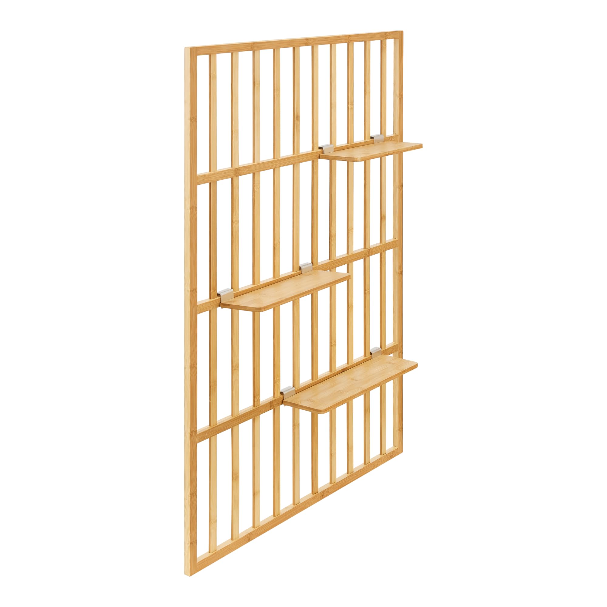[en.casa] Pannello Portaoggetti da Parete Organizzatore a Griglia con 3 Mensole Regolabili Piani da Larghezze Diverse Pannello da Muro 120 x 80 x 13 cm Bambù Naturale