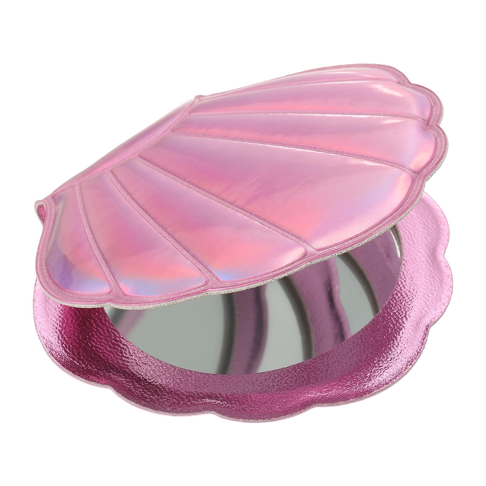 sourcing map Glitter Pocket Mirror, 1x/2x Shell Shape Magnifying Double-Sided Portable Folding Hand-held Compact Makeup Mirror for Women Girls Purse Handbag, Pink