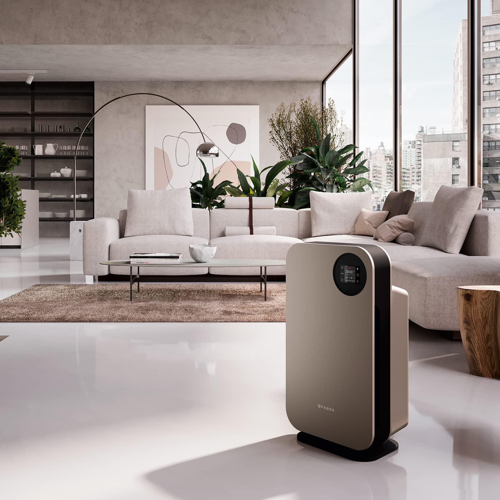 FABER - AirHub Portable, Purificatore Aria con Filtro HEPA e Tecnologia 4x4 contro 99,99% di Virus e Batteri + 2 Sensori Qualità Aria - Purificatore d'Aria con Funzione Ciclo Notturno, 32 cm, Titanium