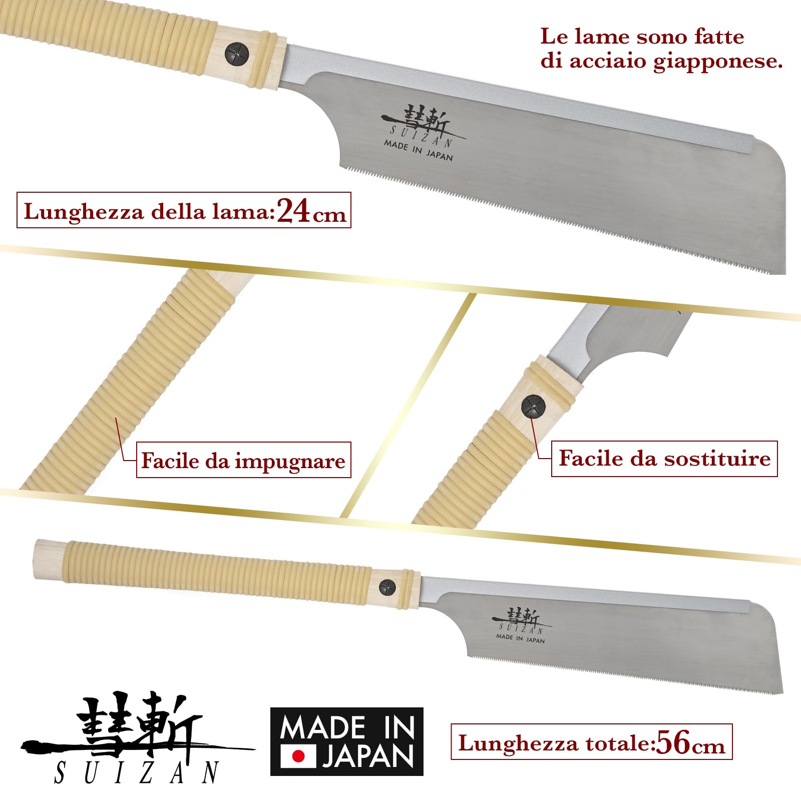 SUIZAN Dozuki Sega giapponese a taglio fine 240mm - Utensili professionali per la lavorazione del legno
