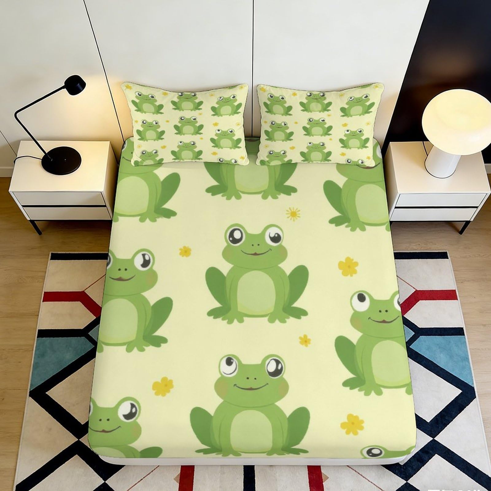 Jqzkxnhpbr Style-9 3D Printed Cartoon Frog Fitted Sheet Microfiber Soft Green Animal Pattern Bed Cover For Bedroom Dorm Mattress Protection Decor 90X200x25cm