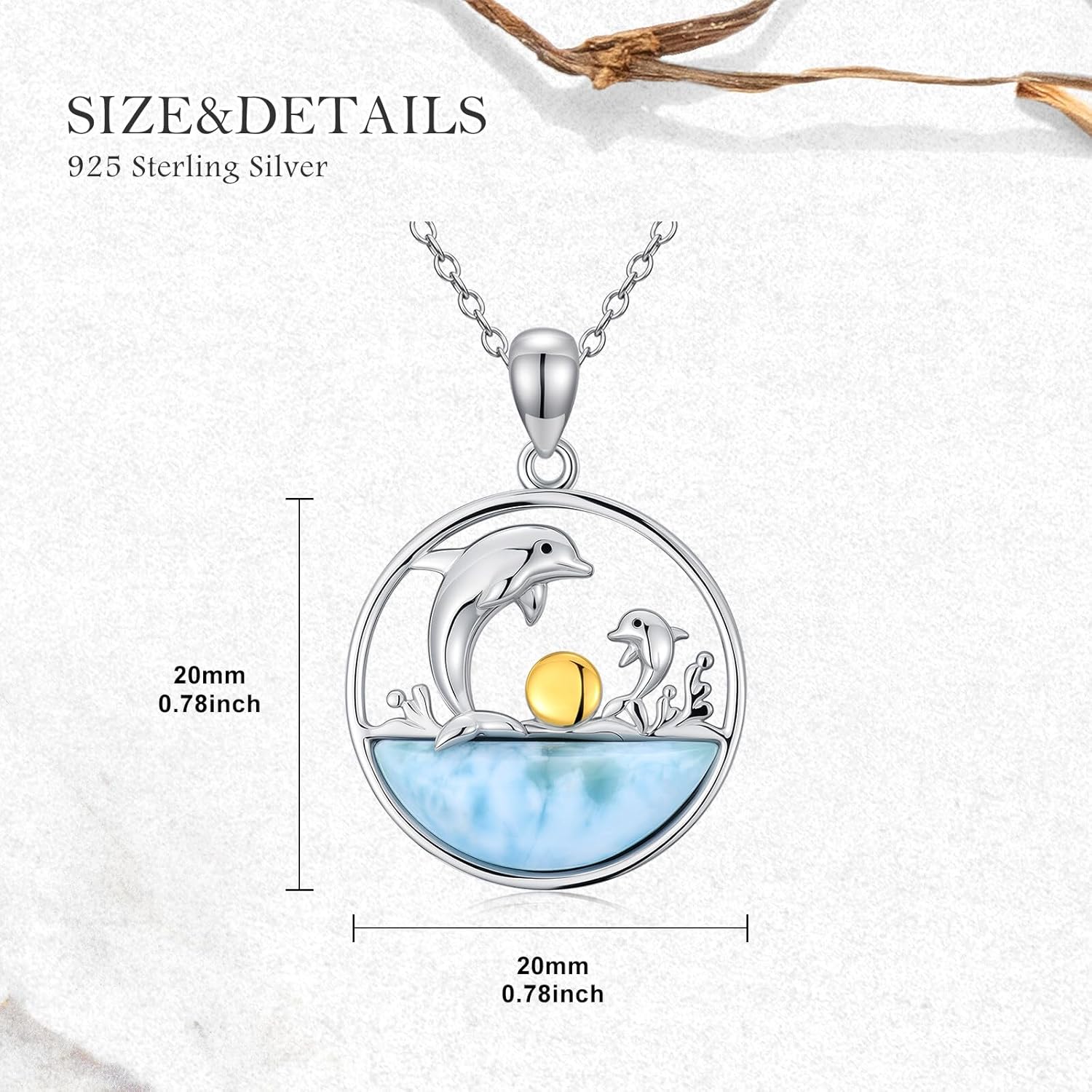 Natural Larimar Dolphin Necklace for Women 925 Sterling Silver Dolphin Pendant Necklaces Larimar Beach Jewelry Gifts for Mom Wife - Image 4