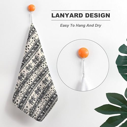 Miniatura 5 de Decorative Hand Towels for Bathroom - Retro Elephant Pattern Print Soft Absorbent Small Bath Hand Towels for Kitchen, Farmhouse, Spa, Hotel, Guest