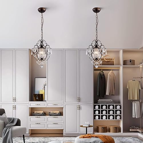 Miniatura 3 de Moderno mini candelabro de cristal, lámparas de cristal de bronce de hierro, montaje en techo, 1 lámpara pequeña para dormitorio, elegante