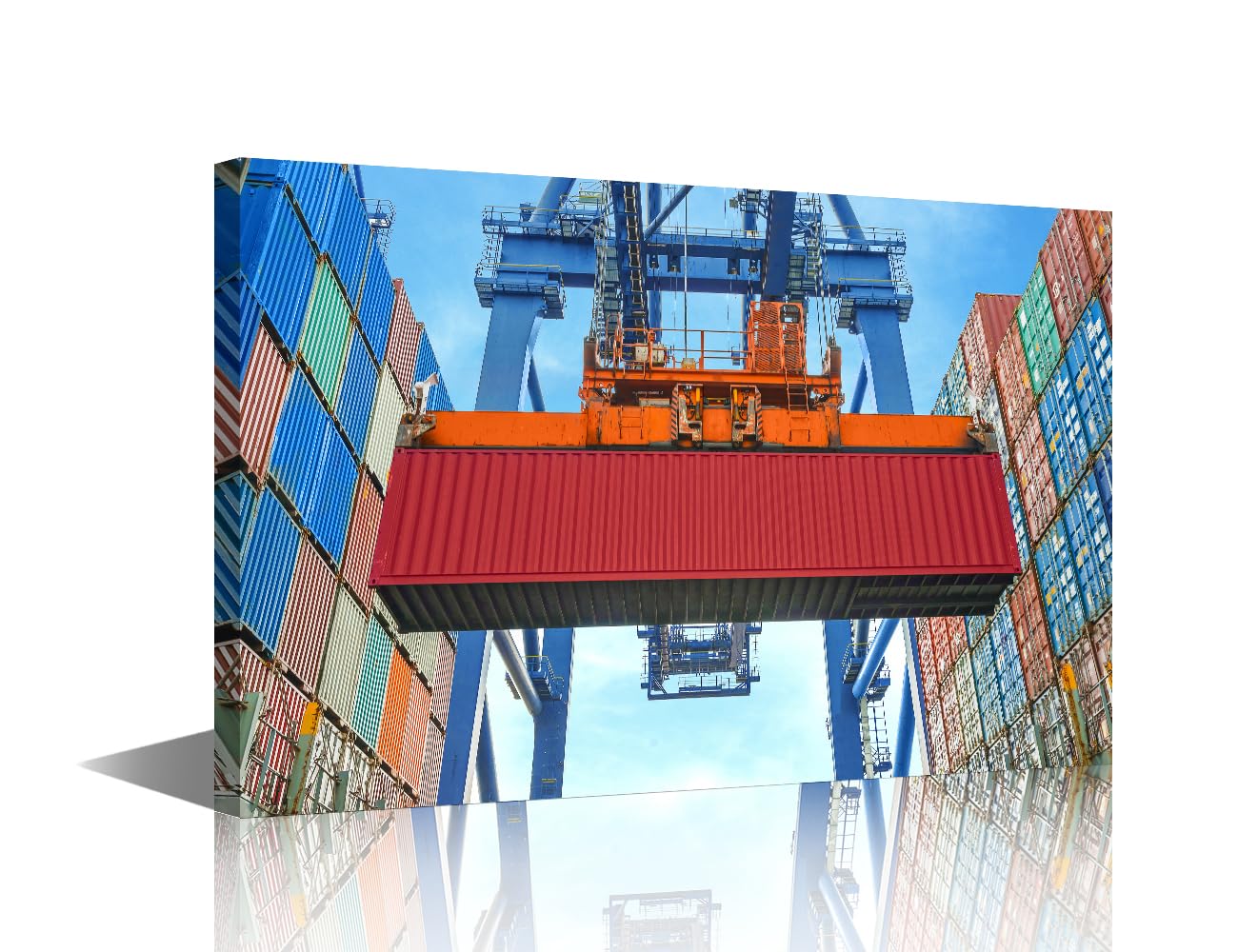 TISHIRON 1 Panels Modern Wall Art Shore Crane Loading Containers in Freight Ship Canvas Prints Art for Living Room Bedroom Decorations, Wooden Framed Gallery-Wrapped Ready to Hang, 18" Wx12 H