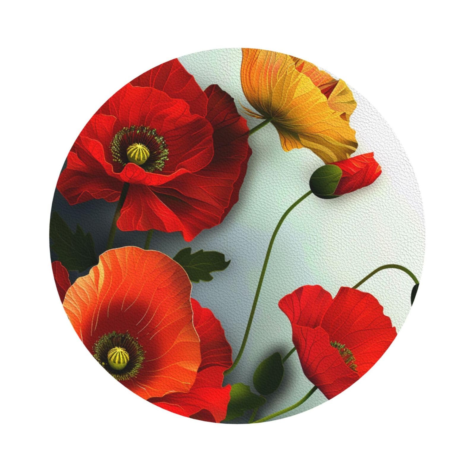 Flower Vivid Petals Print Leather Coaster Set of 6, Round Shape Coasters Table Decorative Coffee Cup Beverage Coasters Wine Beer Bar Coasters for Hot Drinks Table Protection