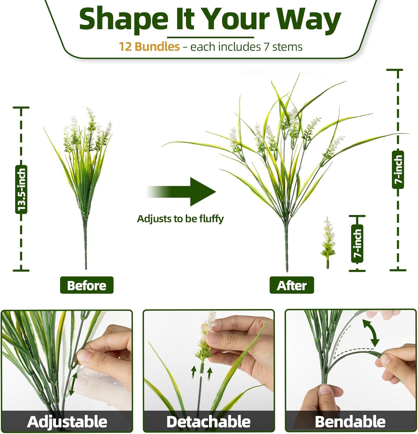 UV Resistant Faux Outdoor Plant, Fake Monkey Grass with Flowers, 12 Bundles Outdoor Artificial Plants Porch Decoration for Planter, Realistic Greenery with Flexible Stems for Patio Garden Pathway - Image 3