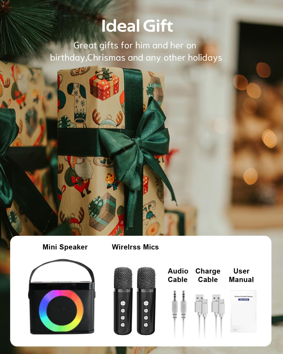 Karaoke 2 microfonos inalambricos,Altavoz Bluetooth Karaoke portátil con luz RGB, Sistema de Karaoke Profesional para Fiesta en casa, Sistema de megafonía para Adultos, Caja de Fiesta