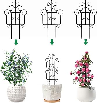 Garden Plant Trellis, Stackable Plastic Trellis Supports for Climbing Plants, Indoor Outdoor Use, 3 Pack, Black 3