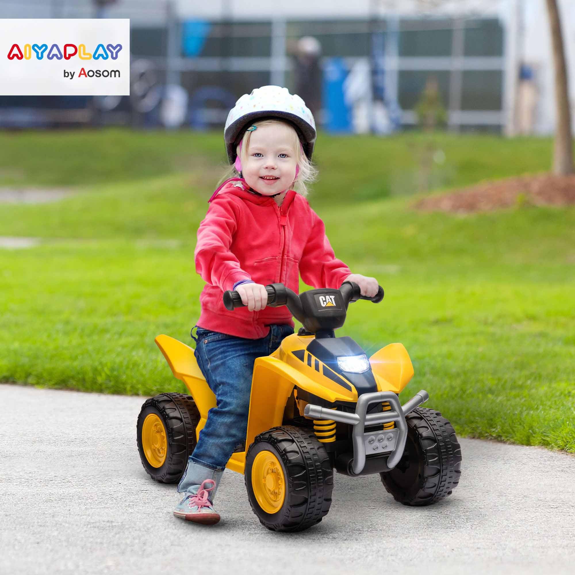 AIYAPLAY Quad électrique pour Enfant sous Licence Caterpillar véhicule à Batterie 6V 2,8 km/h avec klaxon, phares LED, démarrage par Un Bouton, pour 18-36 Mois, Jaune
