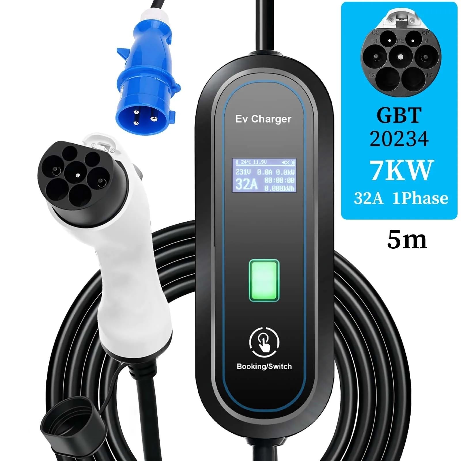 Amazon.co.jp: ポータブル EV 充電器 220V 7KW J1772 Type1 IEC62196