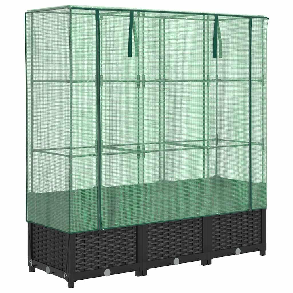 Jardinière Surélevée avec Serre Aspect Rotin 120x40x138 cm