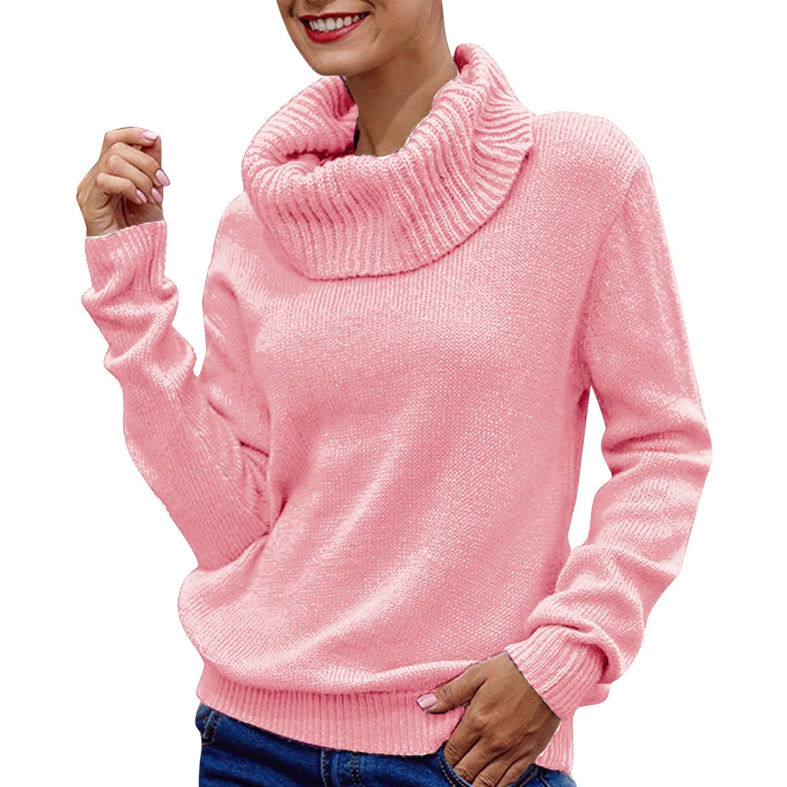 Pullover Women Blouse Solid Long Knitted Top Sleeve Turtleneck Sweater Jumper Women's Blouse Soft Front Zip Turtleneck Sweatshirt