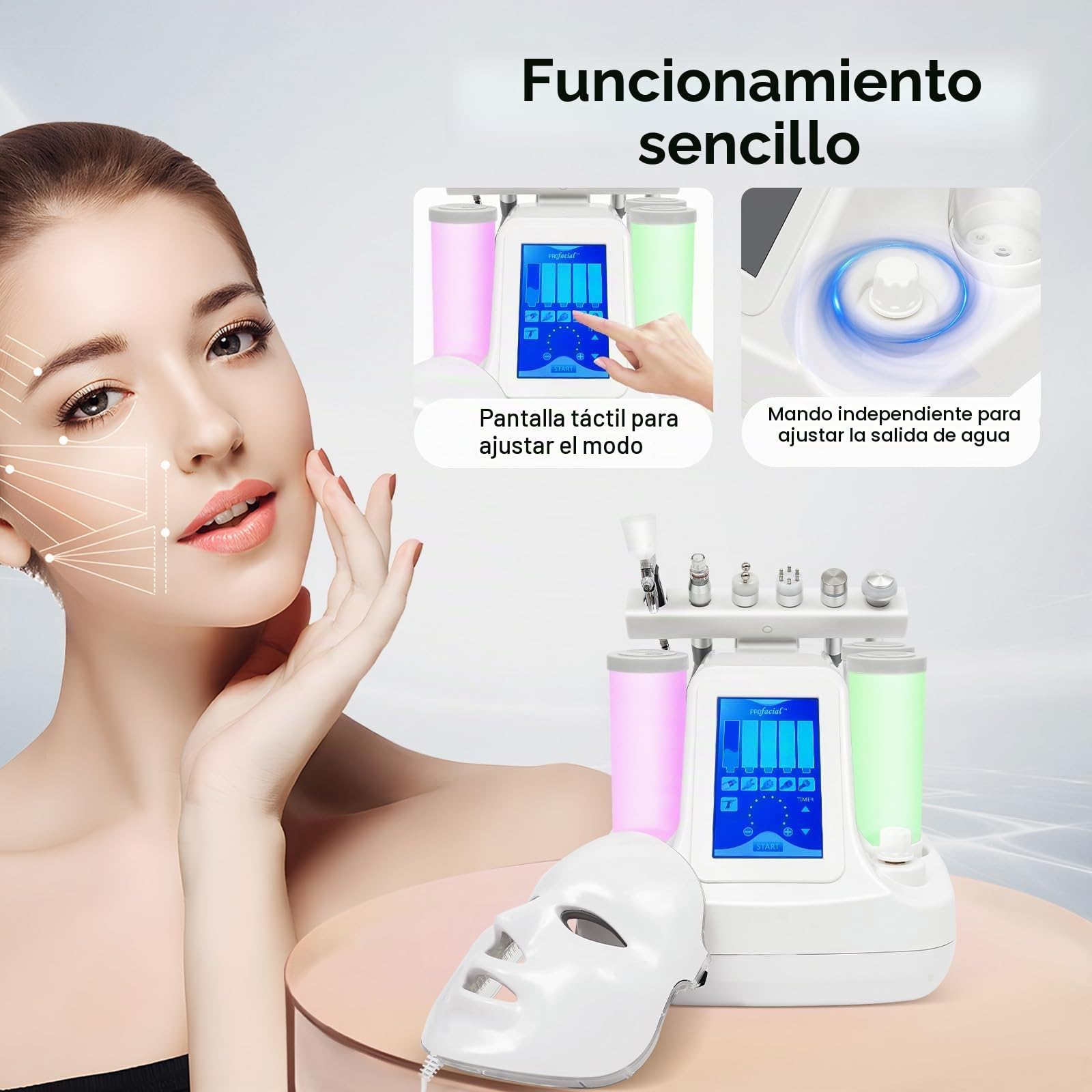 Máquina de oxígeno de agua 7 en 1, Dermabrasion Hydro Limpieza profunda Hydra Beauty Facial Care Machine con máscara LED, Hydro Dermobrasion Jet Peel pequeño dispositivo de burbuja