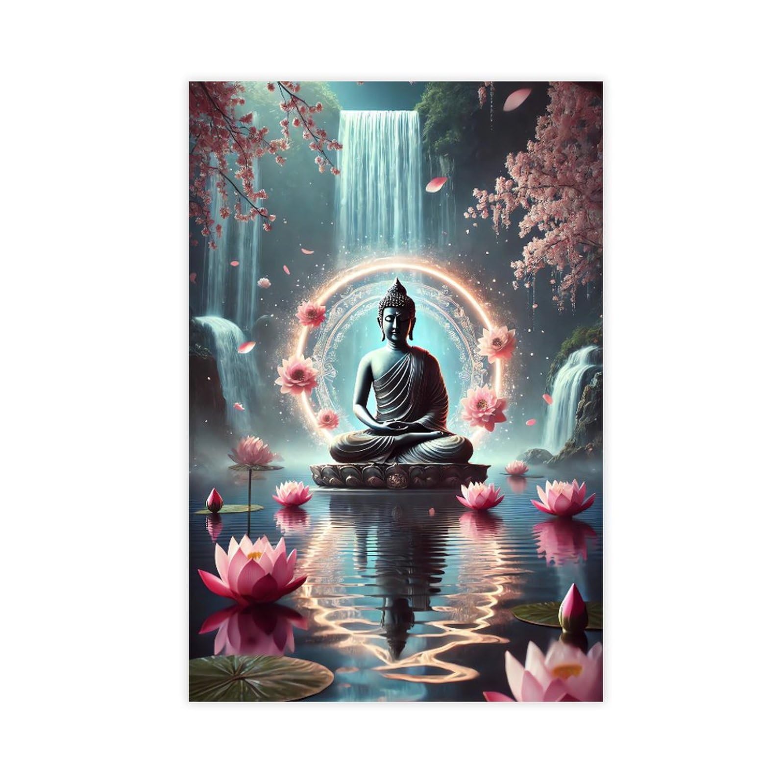 Qnvjqkdsi Unframe Buddha Zen Waterfall Meditation Art Canvas Poster Bedroom Decor Landscape Office Room Decor Gift 24" L X 36" W