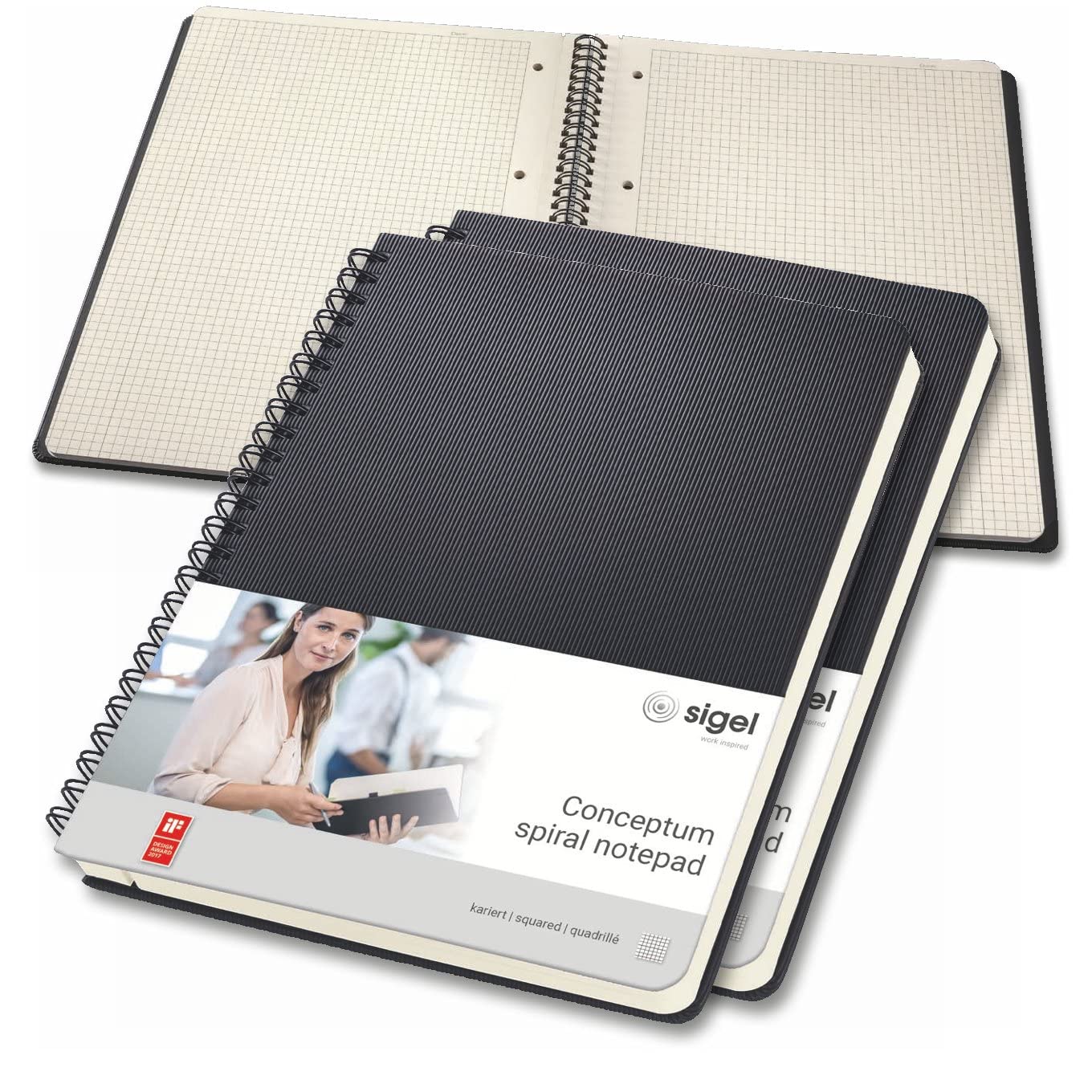 SIGEL CO822 Spiral Notepad, approx. A5, squaRed, hardcover, Black, 3 Pieces - Conceptum