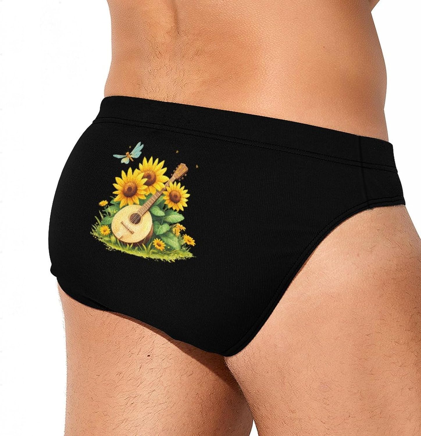 Dragonfly Sunflower Banjo Men's Swimsuit Brief Sexy Bikini Briefs Retro Printed Swimwear Quick Dry Swimming Trunks 3X-Large
