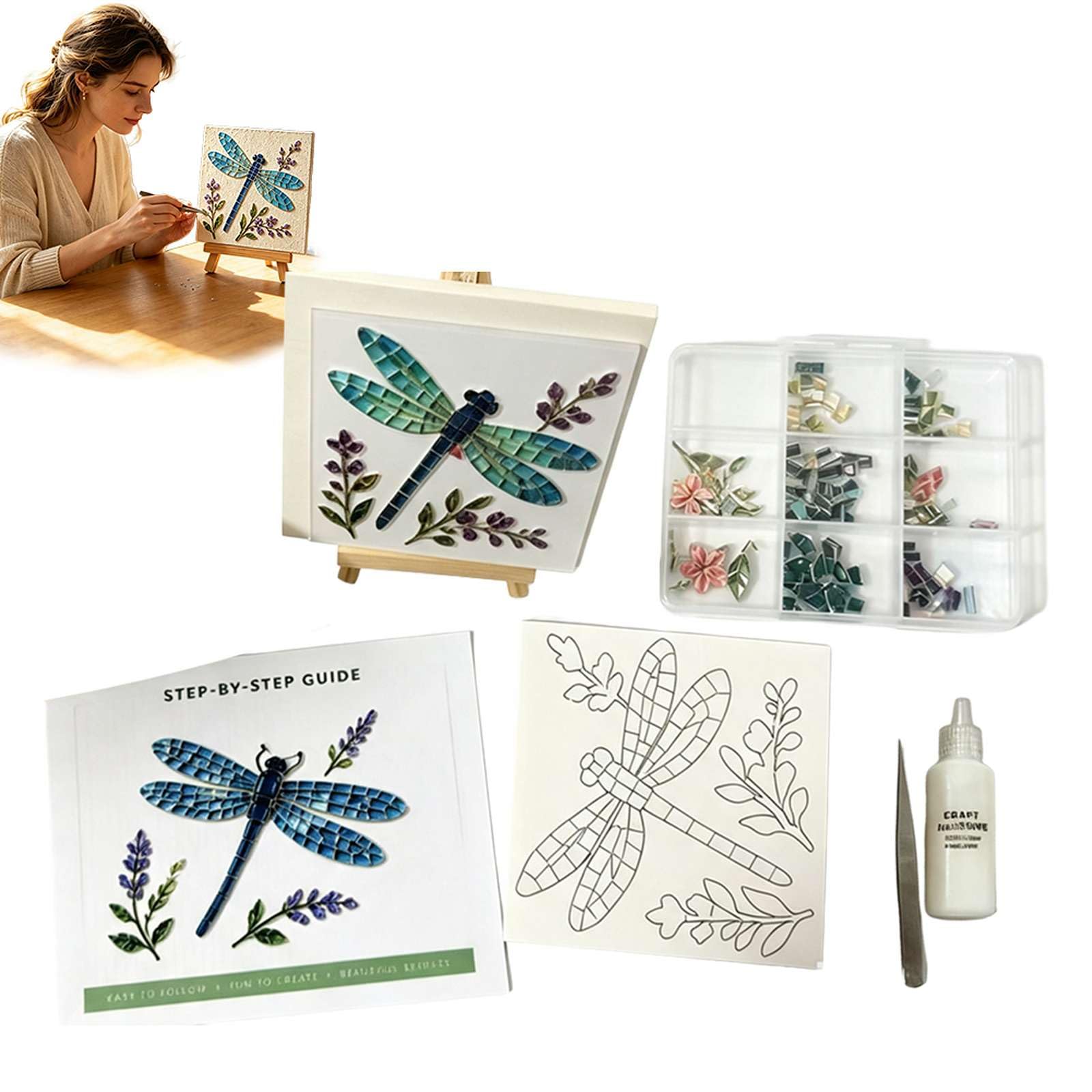 Cottage Garden Mosaic DIY Kit, Watering Can Mosaic Art Kit for Adults & Beginners, Relaxing Craft Hobby Set Includes Vibrant Beads, Glue, Tweezers & Display Easel, Home Table Decor Gift