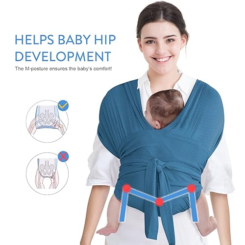 Miniatura 7 de Portabebés, portabebés ajustable para recién nacidos a niños pequeños, eslinga elástica original, perfecta para bebés recién nacidos y niños (azul)
