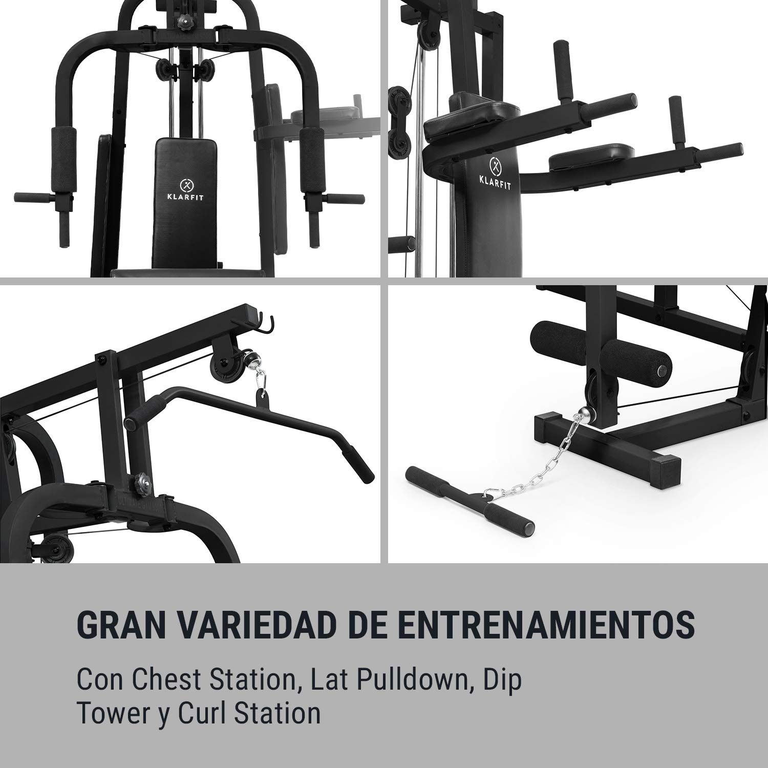 Klarfit Ultimate Gym - Máquina multifunción musculación, Multiestación musculacion, Máquina de musculación, Hombros, Espalda, Brazos, isquiotibiales y glúteos, Acolchada, 5000