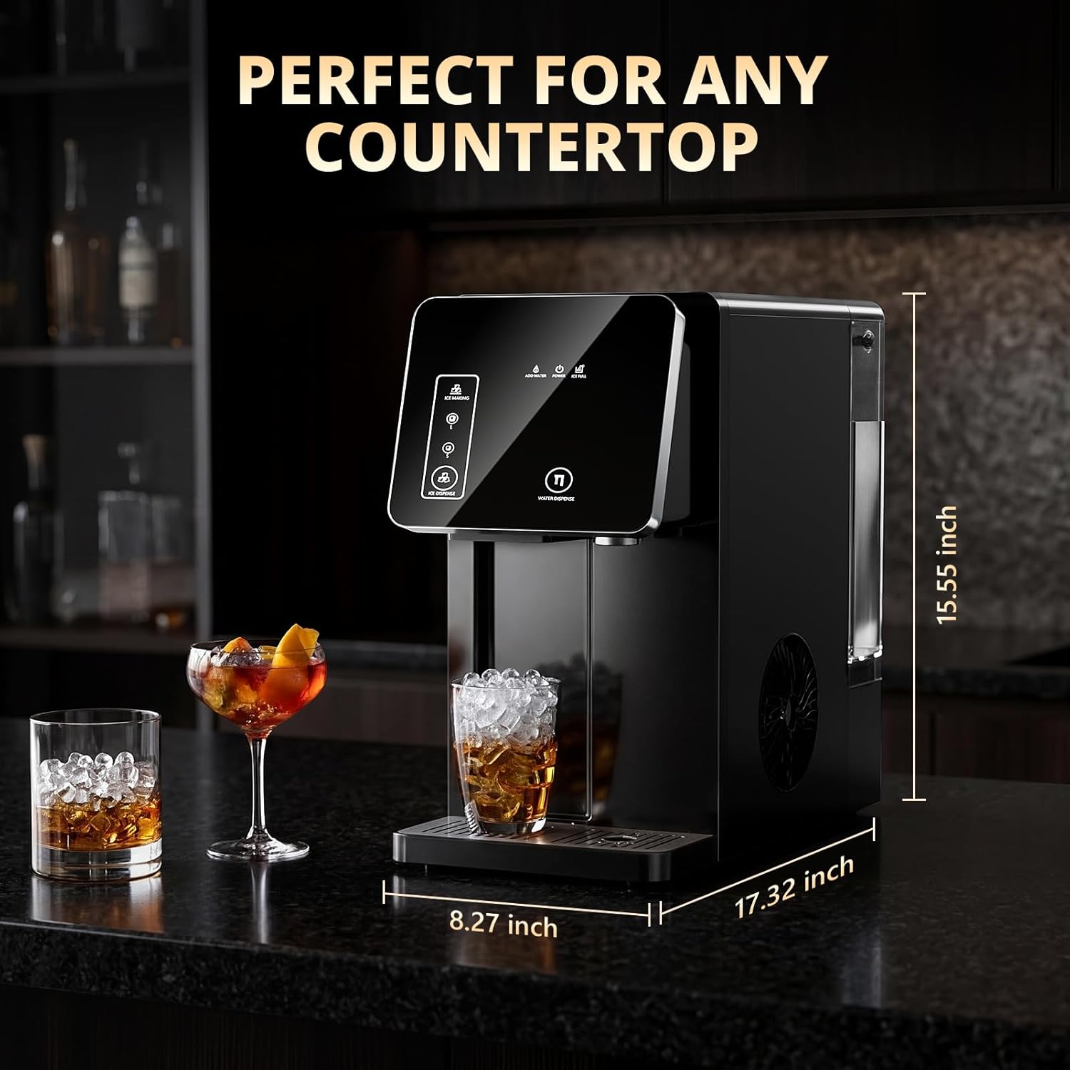 Cowsar 2-in-1 Countertop Ice Maker with Water Dispenser, 9 Ice Cubes Release in 8 Mintues, 26Lbs/24H Dual Sizes of Bullet Ice Machine with 3.3L Removable Water Tank for Home, Kitchen, Office