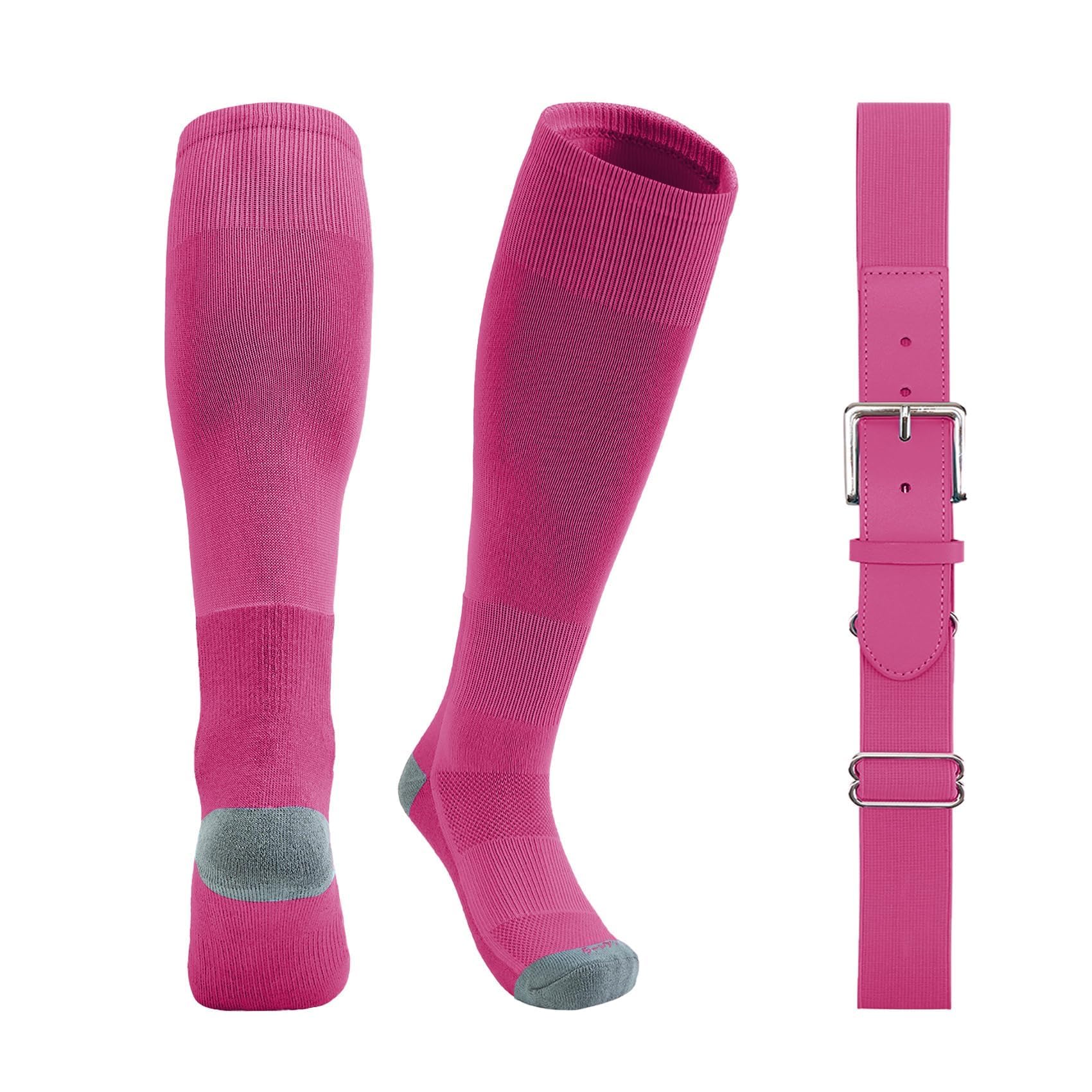 QBK Toddler Baseball Socks &amp; Belt Combo Set for Kids 2-16Y Tee Ball Socks