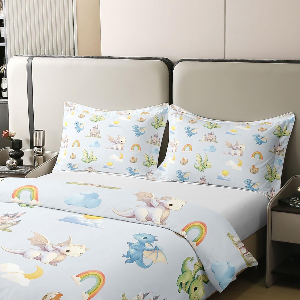 Homewish Uroczy smok pościel podwójne łóżko zestaw dziecięcy smok bawełna poszewka na kołdrę Kawai pochmurny tęczowy zamek poszewka na kołdrę dżungla zwierzęta nadruk zestawy łóżek