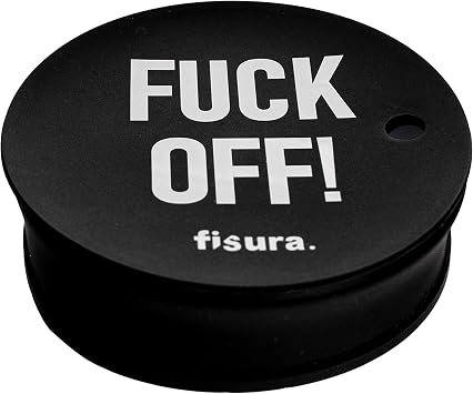 Fisura Original drink cover. Reusable drink spiking prevention silicone. Washable drink protection cup Straw hole. "F*ck off", Black, 5 pcs