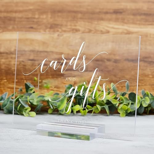 Miniatura 3 de Letrero de tarjetas y regalos para boda, 5 x 7 pulgadas, acrílico transparente con soporte acrílico, tarjetas de fuente cursiva y regalos para boda,