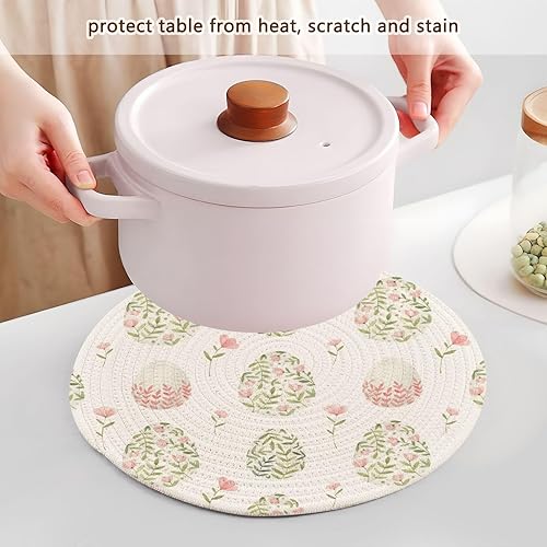 Miniatura 5 de xigua Juego de 3 manteles individuales tejidos, salvamanteles, redondos, de algodón, resistentes al calor, lavables, ideales para cocina, barbacoas,