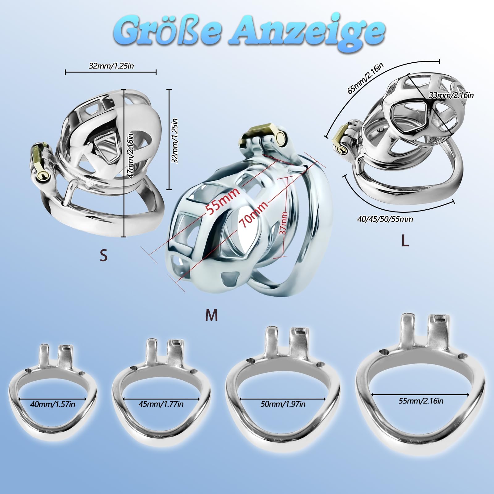Cage de Chasteté Pénis Ceinture de Chasteté en Métal avec Serrure Invisible et 2 Clés Cages de Chasteté pour Bondage du Pénis de l'Homme Cage Chastetée en Acier Inoxydable (45mm,L)