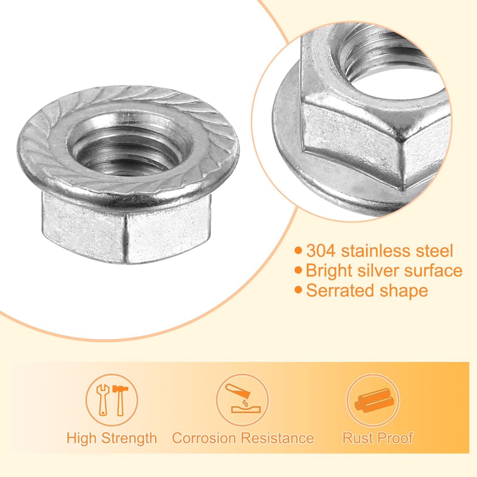 QUARKZMAN 3/8-16 Dadi Autobloccanti Esagonali Flangiati Scanalati, 20pz Dado Flangiato Esagonale Antiscivolo Acciaio Inossidabile 304, Filettatura Completa, Finitura Lucida, Argento