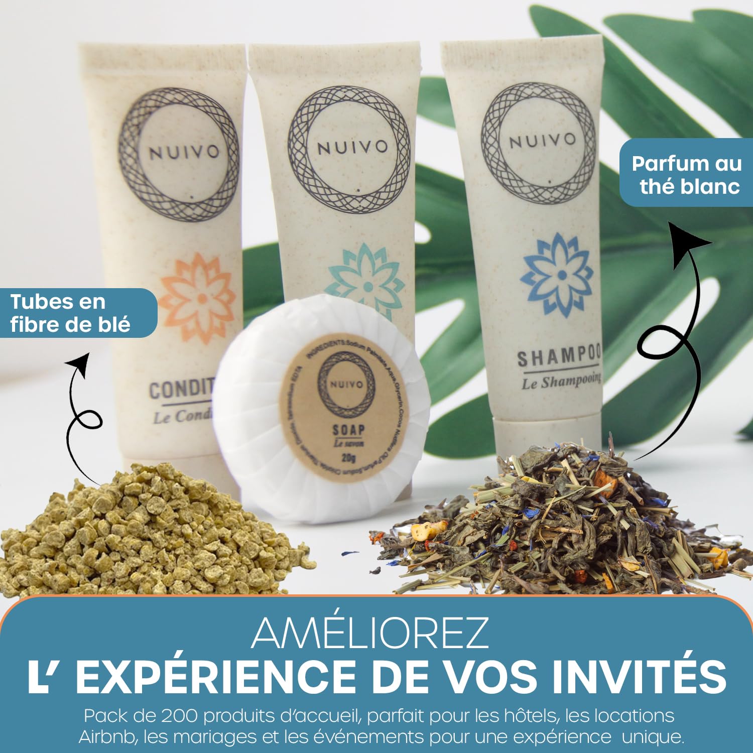 Confezione da 200 prodotti per la casa: gel doccia, shampoo, balsamo, saponi 20g - Tubi da 30ml ecocompatibili - Ideale per hotel, Airbnb, matrimoni, eventi