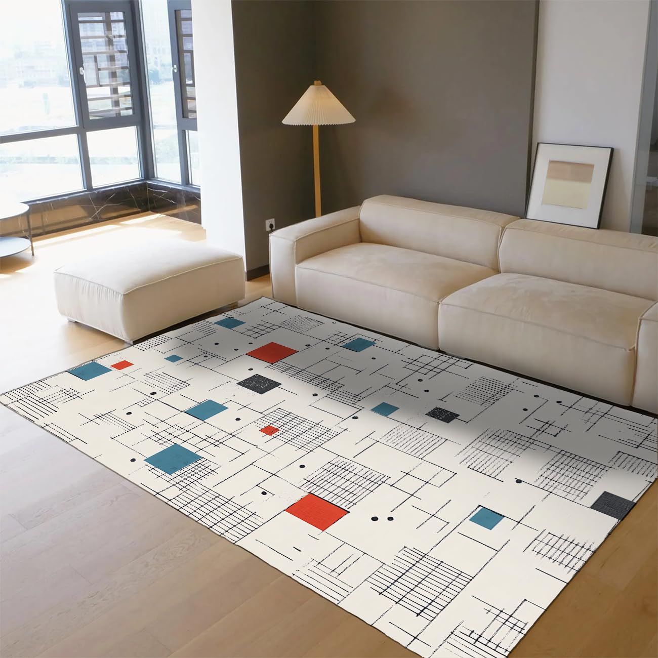 Tapis rouge à carreaux antidérapant et lavable grand format 160x230