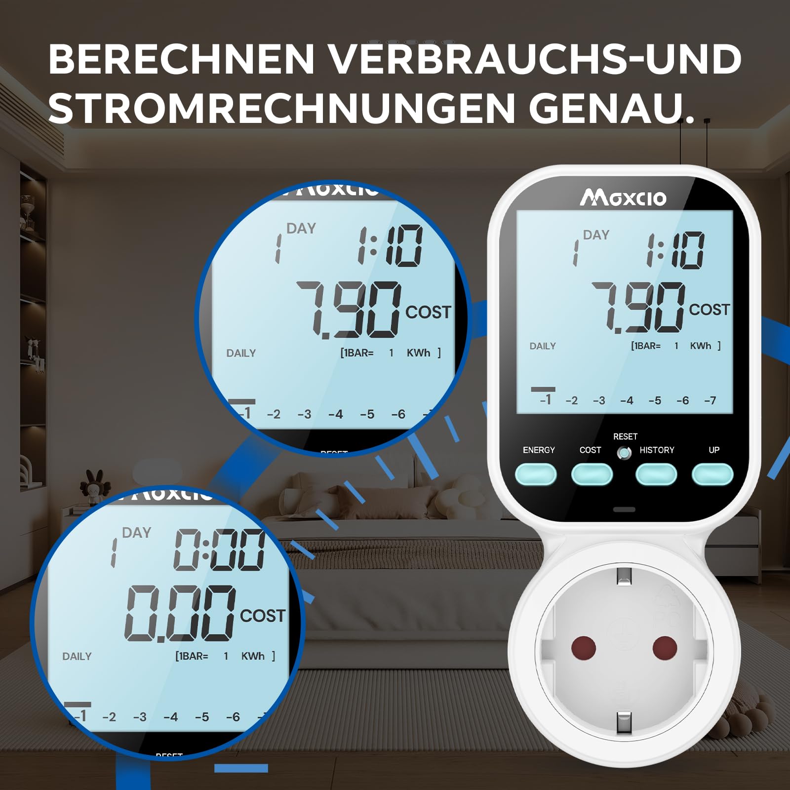 Presa Wattmetro, contatore elettrico digitale, Maxcio a 7 modalità, presa a risparmio energetico con display LCD retroilluminato, monitoraggio della potenza per grandi dispositivi