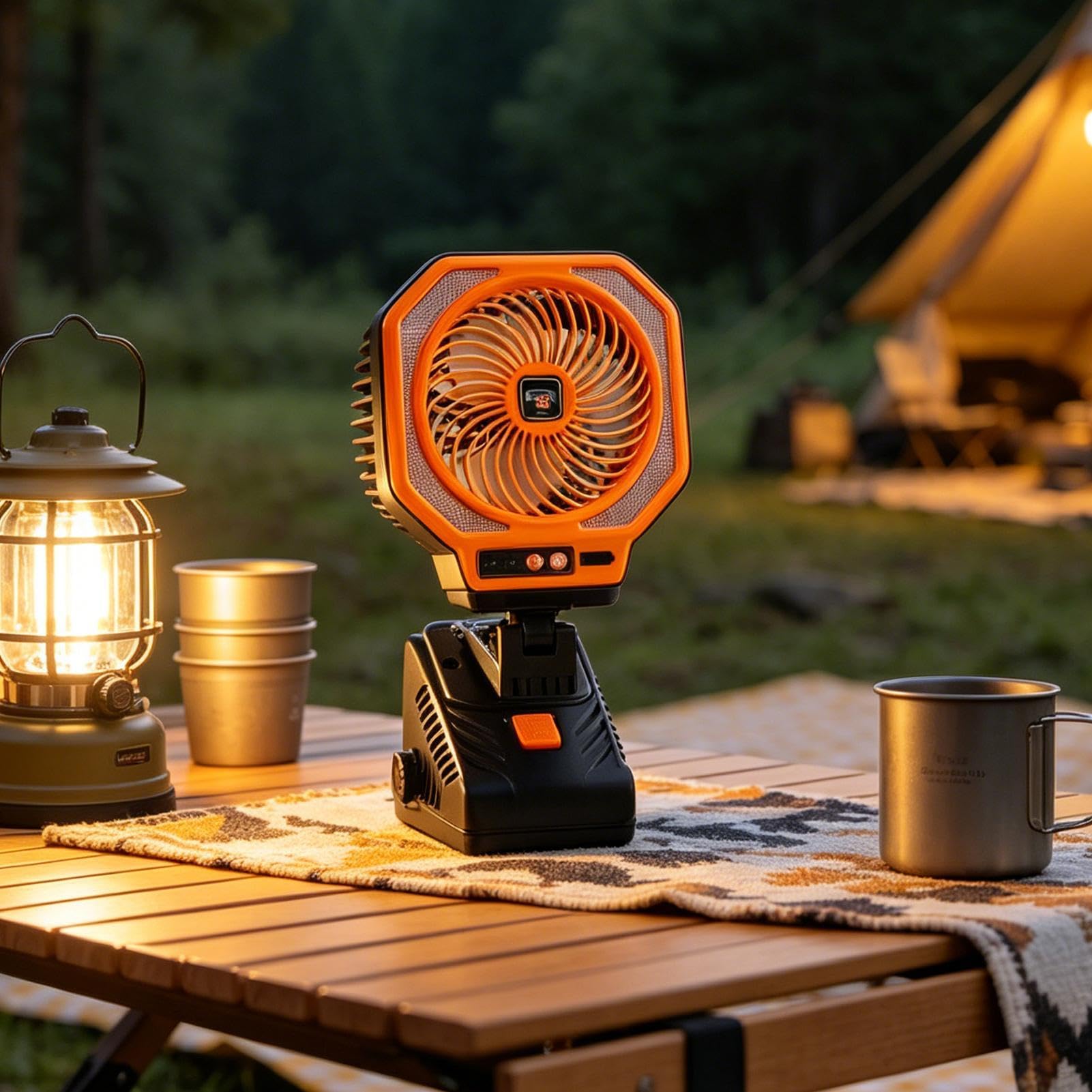 Ventilatore Da Campeggio Dispositivo Silenzioso A 3 Velocità Con Flusso | Con Clip E Lanterna LED, Batteria Ricaricabile, Ventola Da Campeggio Per Esterni Per Scrivania, Casa, Blackout,