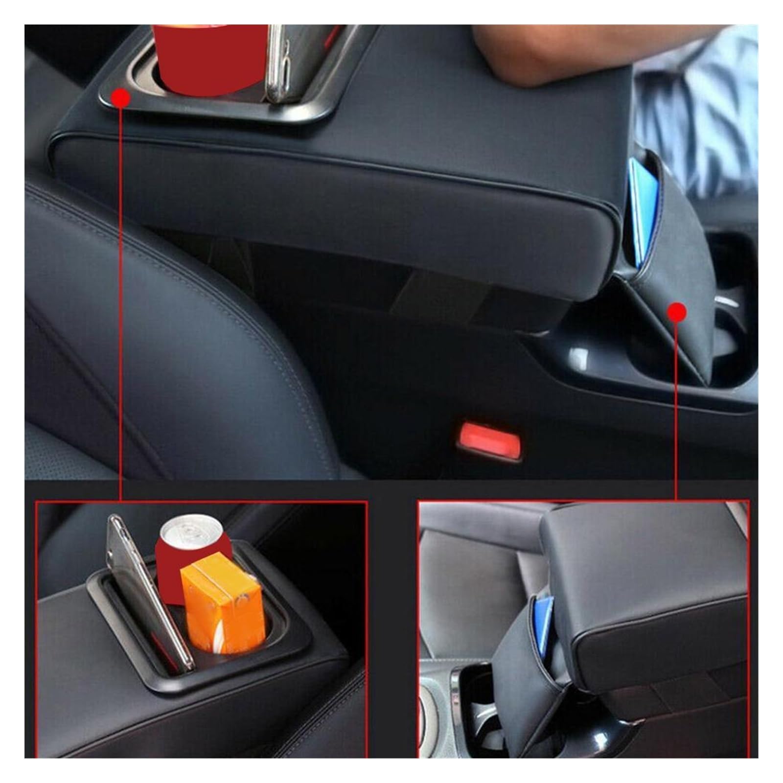 Coussin Rehausseur D'Accoudoir Voiture Avec Porte-Gobelets & Rangement – Confort & Organisation 4 En 1